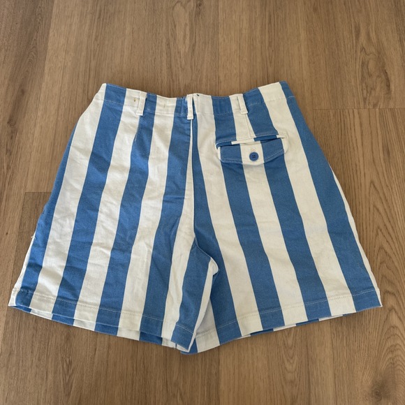 Anthropologie Maeve‎ Parasol Stripe Dad Shorts Blue High Rise Pleated Denim 4 - Picture 8 of 8